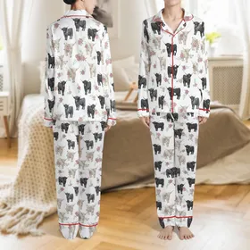 Highland Cow Canvas Sneakers: Rustic Floral Black & White Calf & Rose Blossom Print Satin Pajamas Set