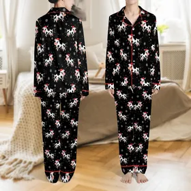 Cow Bull "Most Likely To" Pajamas: Family & Couple Holstein Snow Sleepwear Satin Pajamas Set