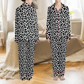 Women's Seamless Organic Cow Pattern Shortie Sleep Set - Soft Stretch Fabric Satin Pajamas Set