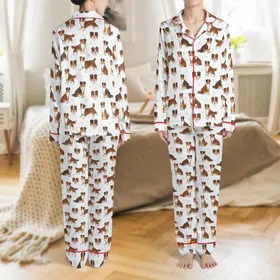 Women's Australian Shepherd Illustrative Merle Dog & Paw Print Satin Sleep Set Satin Pajamas Set