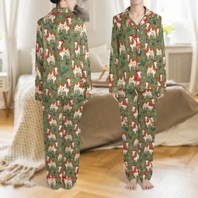 Holiday Loungewear: Whimsical Christmas Cow & Snowy Farm Animal Design for Cow Lovers Satin Pajamas Set