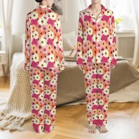 Grandma's Keepsake 'My Grandkids Say' Blush Pink Gerbera Daisy Sleep Set Satin Pajamas Set