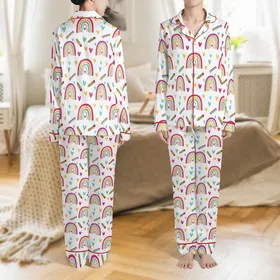 Personalized Teacher Mug: Cheerful Rainbow Heart & Pencil Design - Custom Ceramic Gift Satin Pajamas Set