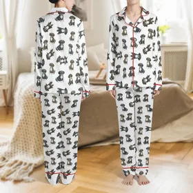 Black Goldendoodle Fan's Watercolor Puppy Fleece: Soft Cozy Loungewear Top Satin Pajamas Set