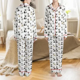 Boston Terrier Dog Moms Watercolor Puppy Pattern Velveteen Plush Gift Throw Satin Pajamas Set