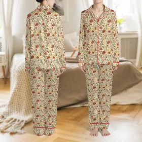 Cottagecore Home Decor: Rustic Watercolor Fly Agaric Mushroom Cotton Woven Throw Satin Pajamas Set
