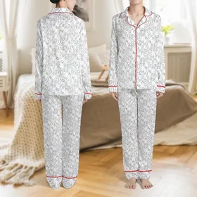 Bridesmaid & Bride Personalized Monogram Black Feather Script Art Satin Pajama Sleep Set Satin Pajamas Set