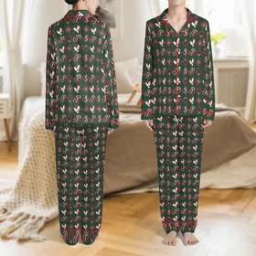 Matching Family Personalized Christmas Satin Pajamas: Crimson Emerald Geometric Initial Pattern Satin Pajamas Set