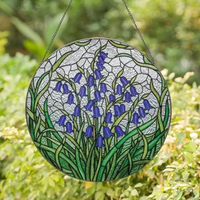 Nature Lovers' Tiffany Stained Glass Bluebell Floral Mosaic Jewel Tones Edge-to-Edge Design Stained Glass Suncatcher