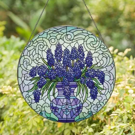 Art Lovers' Tiffany Style Stained Glass Grape Hyacinth Bouquet Mosaic Blue Purple Green Stained Glass Suncatcher