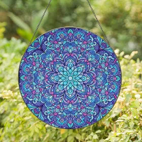 Art Lovers' Intricate Stained Glass Mandala Floral Sapphire Turquoise Fuchsia Jewel Tones Stained Glass Suncatcher