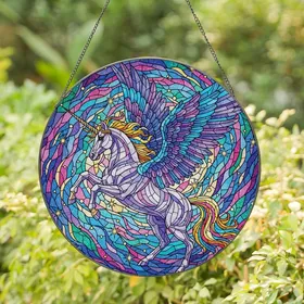 Fantasy Art Admirers' Vibrant Tiffany Style Alicorn Cosmic Nebula Stained Glass Art Stained Glass Suncatcher