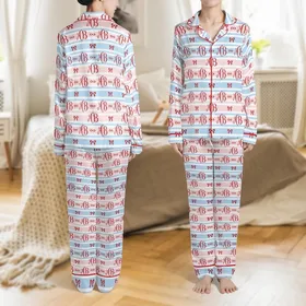 Kids Personalized Christmas Pajamas: Striped Monogram Bow Pima Cotton 2-Piece Sleep Set Satin Pajamas Set