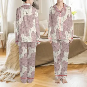 Bride Bridesmaid Satin Sleep Set: Delicate Floral Rosebud Initial Print Personalized Loungewear Satin Pajamas Set