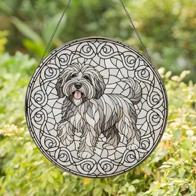 Dog Lovers' Luminous Old English Sheepdog Stained Glass Mosaic Art White Grey Pink Amber Stained Glass Suncatcher