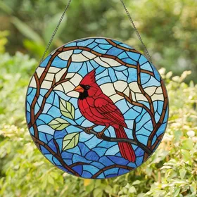 Nature Lovers' Vibrant Red Cardinal Tiffany Stained Glass Intricate Mosaic Stained Glass Suncatcher