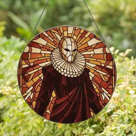 Gothic Art Lovers' Stained Glass Masked Figure Pale Ruffle Jewel Tone Mosaic Stained Glass Suncatcher