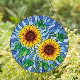 Nature Lovers' Vibrant Stained Glass Sunflower Floral Intricate Jewel Toned Mosaic Art Stained Glass Suncatcher