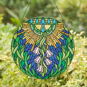 Art Lovers' Intricate Jewel Tone Stained Glass Floral Bell Blossom Mosaic Art Stained Glass Suncatcher