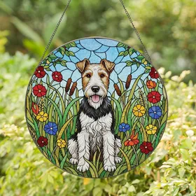 Dog Lovers' Cheerful Wire Fox Terrier Tiffany Stained Glass Nature Mosaic Stained Glass Suncatcher