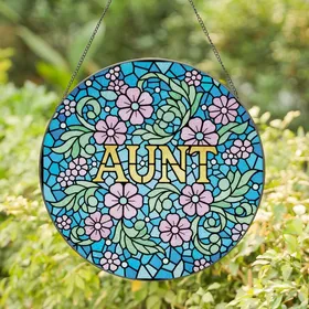 Aunt Appreciation Intricate Stained Glass Floral Mosaic Golden Yellow Aqua Blue Stained Glass Suncatcher