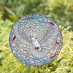 Art Lovers' Tiffany Style Stained Glass White Dove Iridescent Sky Mosaic Pearlescent Jewel Tones Stained Glass Suncatcher