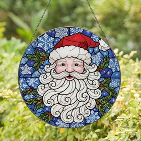 Festive Fans' Detailed Tiffany Style Stained Glass Santa & Winter Wonderland Mosaic Stained Glass Suncatcher