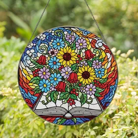 Nature Lovers' Vibrant Tiffany Stained Glass Wildflower Book Sunflower Daisy Mosaic Stained Glass Suncatcher