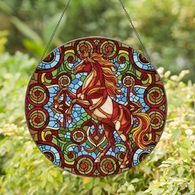 Horse Lovers' Majestic Prancing Horse Jewel Tone Tiffany Stained Glass Mosaic with Swirling Patterns Stained Glass Suncatcher