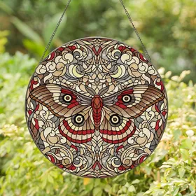Nature & Art Lovers' Tiffany Stained Glass Emperor Moth Intricate Jewel Tone Floral Celestial Art Stained Glass Suncatcher