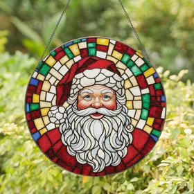 Christmas Art Lovers' Tiffany Style Stained Glass Santa Geometric Halo Mosaic Jewel Tones Stained Glass Suncatcher