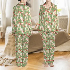 Cactus Lover Pajamas: Blush Pink Desert Floral Print Sleep Set for Kids & Adults Satin Pajamas Set