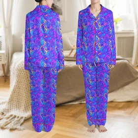 Women's Psychedelic Low Top Canvas Shoes: Vibrant Cobalt Violet Fuchsia Fluid Art Design Satin Pajamas Set
