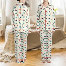 Dragonfly Fan's Custom Pajama Set: Geometric Sky Blue & Navy Pattern - Personalized Sleepwear Satin Pajamas Set