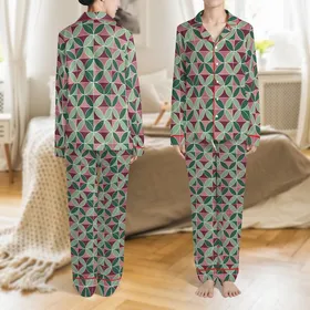 Women's Personalized Buttery Soft Satin Lounge Set: Elegant Geometric Flow Print - Sage Green, Rose Pink Satin Pajamas Set