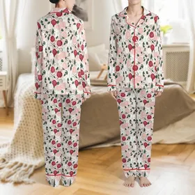 Bridesmaid Monogrammed Satin Pajamas: Blush Pink Rose Lily Floral Pattern Party Set Satin Pajamas Set