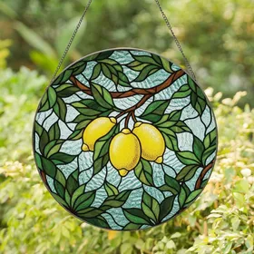 Home Decor Enthusiasts' Vibrant Tiffany Stained Glass Lemon Botanical Mosaic Pattern Stained Glass Suncatcher