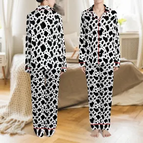 Modern Art Lovers' High-Contrast Monochrome Abstract Organic Pattern with Playful Cross Details Satin Pajamas Set