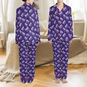 Women's Deep Purple "Nope. Not Today." Typographic Pattern Long Sleeve Pajama Set Satin Pajamas Set