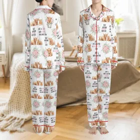 Highland Cow Mom Women's Whimsical Watercolor Cow & Rose Pattern Soft Poly-Spandex Pajamas Set Satin Pajamas Set
