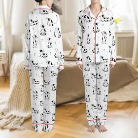 Women's Whimsical Dairy Cow: Funny Yoga Animal Pattern - Soft Polyester Sleep Set Satin Pajamas Set