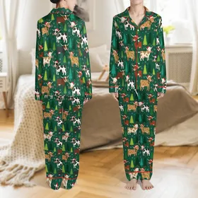 Christmas Cow Lovers Cotton Pajamas: Whimsical Highland, Holstein, Longhorn Holiday Pattern Satin Pajamas Set