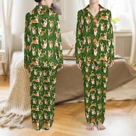 Personalized Dog Lover Christmas Stocking: Joyful Pembroke Corgi Photo Print - Custom Name Polyester Decor Satin Pajamas Set