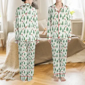 Family Matching Christmas Peace On Earth Bible Verse Evergreen Deer Bamboo Pajamas Satin Pajamas Set