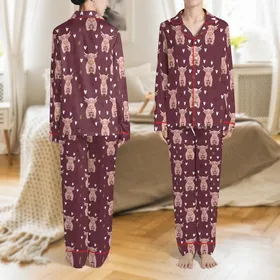 Cow Lover Cozy Wear: Pink Highland Cow Coffee Mug & Berry Pattern - Warm Cotton Blend Satin Pajamas Set