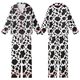 Fashion-Forward Individuals' Bold Black White Organic Irregular Cow Spot Seamless Pattern Kid Satin Pajamas Set