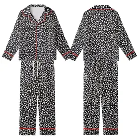 Minimalist Style Enthusiasts' High Contrast Flat Graphic Organic Irregular Black Blotches Pattern Kid Satin Pajamas Set