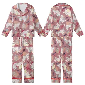 Whimsical Cat Lovers' Soft Dusty Rose Pink Hand-Drawn Cats with Vibrant Speckles & Doodle Art Pattern Kid Satin Pajamas Set