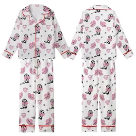Girly Western Style Playful Pink Bow Cow Print Cowboy Boots Hats Bandanas Sheriff Stars White Seamless Pattern Kid Satin Pajamas Set