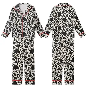 Contemporary Design Enthusiasts' Bold Black Organic Blob Abstract Pattern on Light Cream Kid Satin Pajamas Set